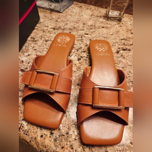Vince Camuto Shoes - Brown Leather Slide Sandals